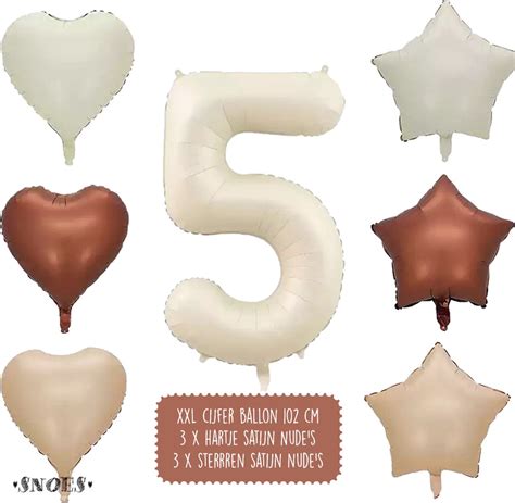 5 Jaar Cijfer Ballon Snoes Satijn Creme Nude Ballonnnen