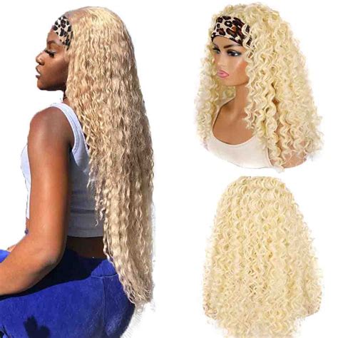 Amazon HeumHrn 18 Inch 613 Blonde Headband Wig Human Hair Curly Wave Wig 150 Percent