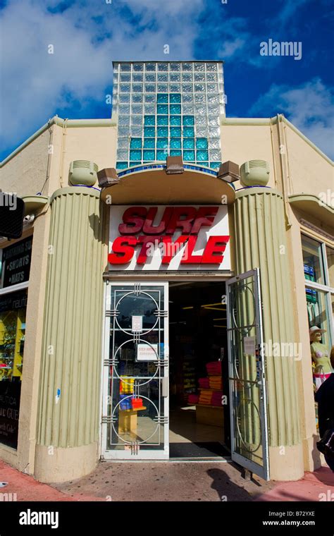Miami Typical Art Deco Shop Front Surf Style For Beachwear Stock