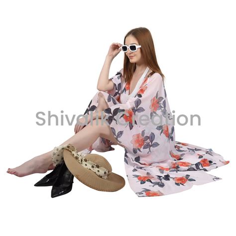 White Printed Long Kimono Bikini Cover Up Free Size At Rs 450 Piece In
