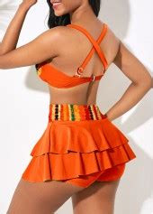 High Waisted Multi Stripe Print Layered Orange Bikini Set Rosewe USD 29 98