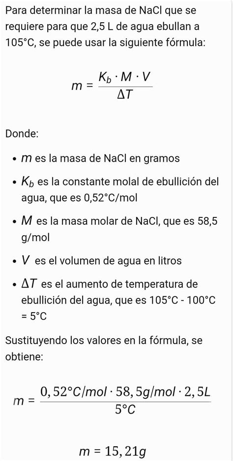 Determina Que Masa De NaCL 58 5 G Mol Se Requiere Para Que 2 5Lde Agua