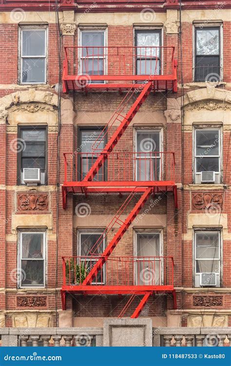 Red Fire Escape Of An Apartment Building In New York City Editorial