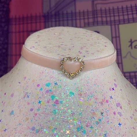 Nude Pink Gold Sweetheart Bling Velvet Choker Depop