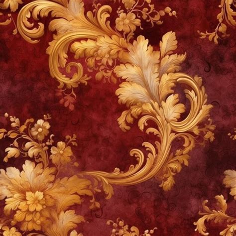 Premium AI Image | A close up of a red and gold wallpaper with a floral ...