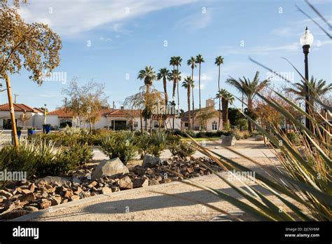 Sunset Palm View Of Historic Downtown Coachella California Usa Stock