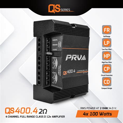 400 Watts Compact 4 Channel Amplifier - QS400.4 2 Ohm PRV Audio