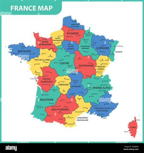 Colorful France Map Regions Main Cities Stock Illustration 33978352
