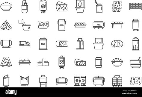 cheese production icons set outline vector milk food making butter