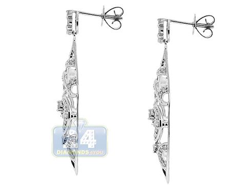 Womens Diamond Openwork Leaf Drop Earrings K White Gold Ct