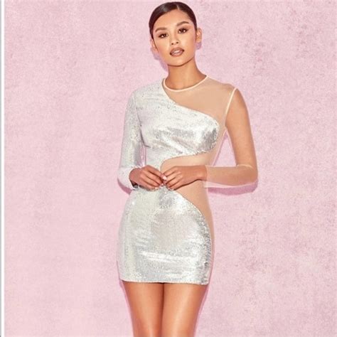 House Of Cb Dresses Rare House Of Cb Zia Nude And Silver Sequin Long Sleeve Mini Dress Nwt