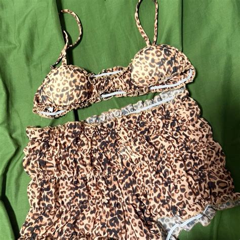 Leopard Print Piece Bikini Set Ruffled Bottoms Depop