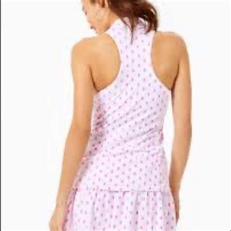 Lilly Pulitzer Luxletic White With Hot Pink Polka Dots Lakelyn Bra Polo UPF 50 Pink Polka