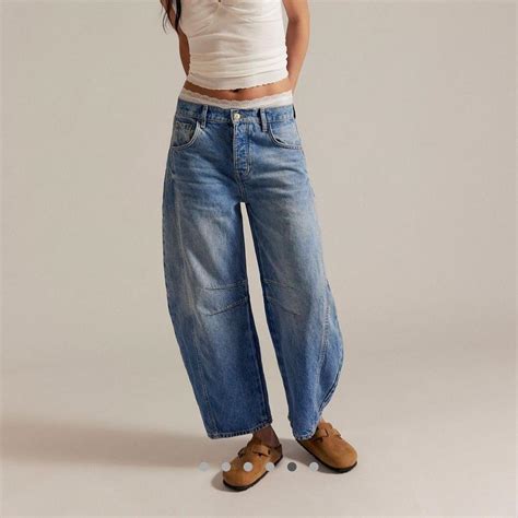 free people barrel jeans ultra light beam... | Depop