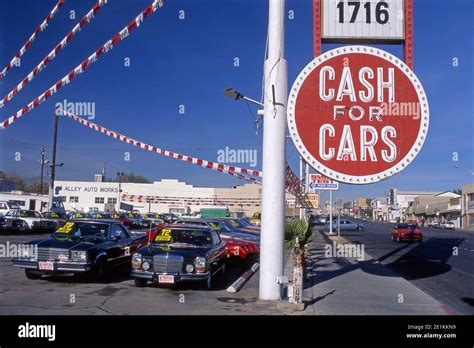 Used Car Lot On Fremont Street In Las Vegas Nevada Circa 1970s Stock