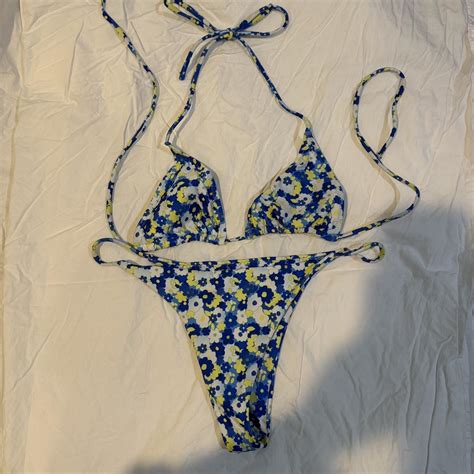 Blue And Yellow Floral Bikini Set Beachykeen Been Depop