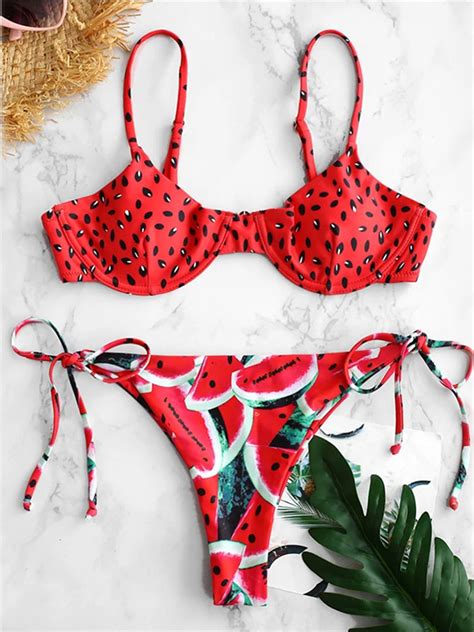 In X Frutas Imprimir Mai Mulheres Pe As Conjunto De Biqu Ni Vermelho Bikini Bra