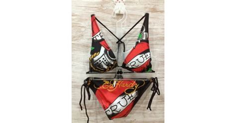 Womens Ed Swimsuit Bikini Red And Blue Logo Womens Ed Hardy Swimsuit Bikini True Clothes Online