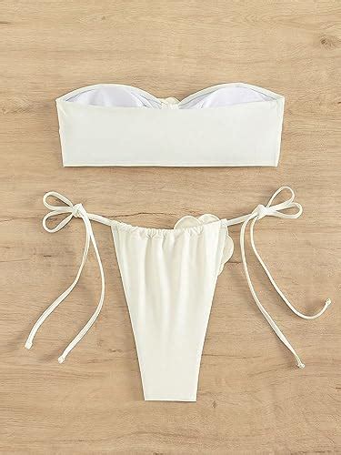 Snapklik Womens Piece Bandeau Swimsuit D Floral Tie Side High Cut Bikini Set Bathing