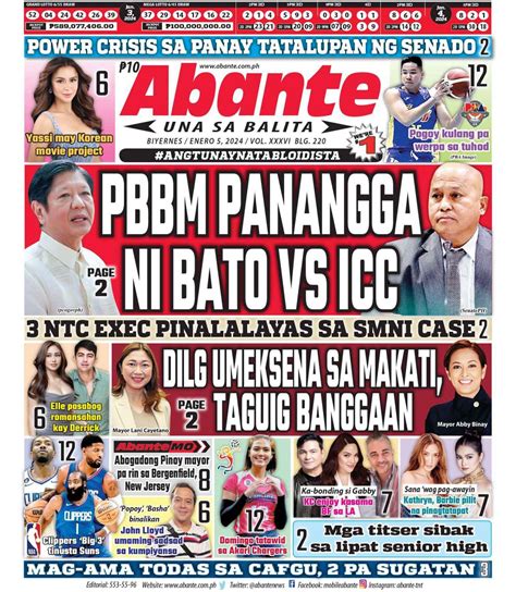 Abante Front Page Balita Ngayong Enero Abante