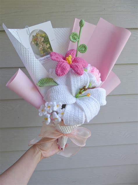 Crochet Flowers Bouquet Handmade Finished Productroselily - Etsy