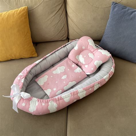 Handmade Double Sided Pink And Gray Organic Baby Nest Bed