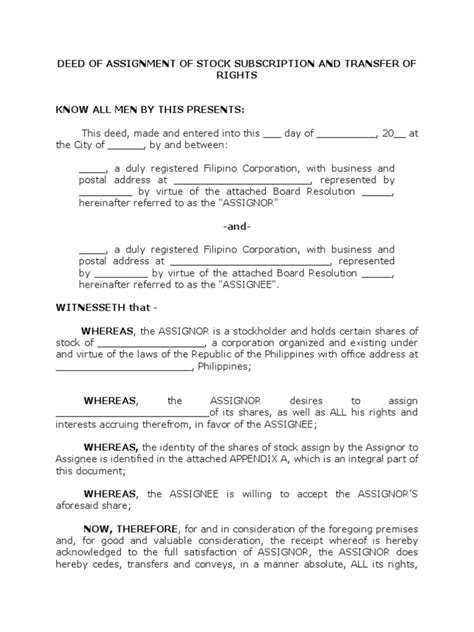 Deed of Assignment Template | PDF | Assignment (Law) | Business Law