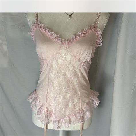 Vintage Pink Lace Lingerie Wjth Ruffles And Garter Depop