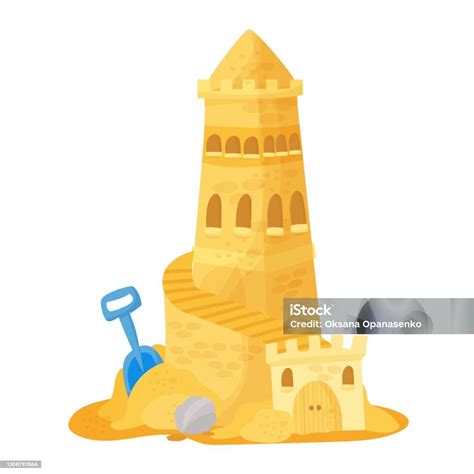 Sand Castle On The Beach Vector Illustration Isolated On White