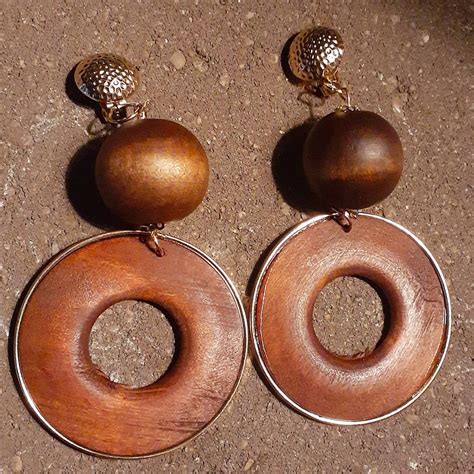 Natural Wood Clip On Dangle Earrings Etsy