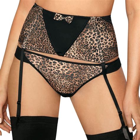 Lingerie féminine sexy porte jarretelle noir à imprimé léopard ZOJE Roza lingerie