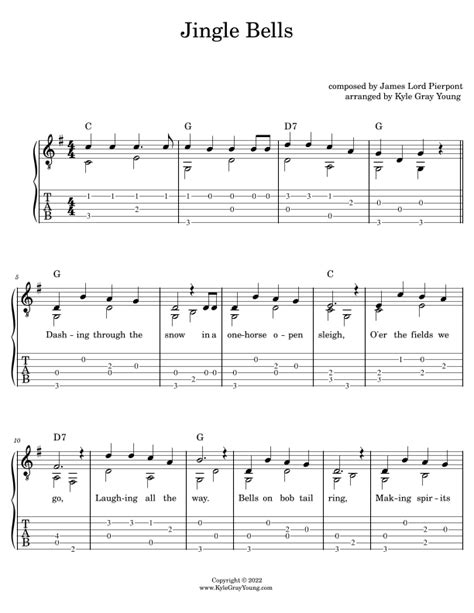 Jingle Bells Easy Fingerstyle Guitar Tablature Arr Kyle Gray Young