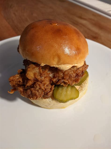 [Homemade] Popeye's style fried chicken sandwich : r/food