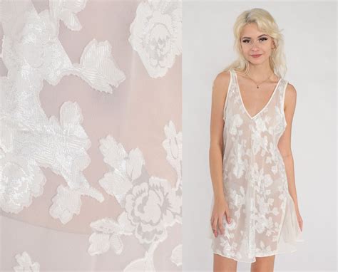 Sheer White Slip Dress Y K Floral Lingerie Mini Dress Low Back Nightie V Neck Sleeveless
