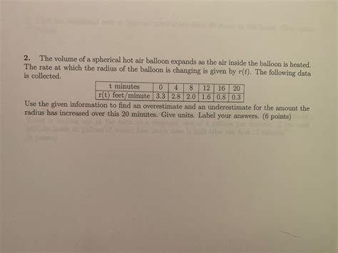 Solved The Volume Of A Spherical Hot Air Balloon Expands Chegg