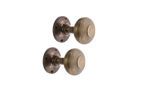 Infinity Decor Antique Victorian Beehive Mortice Door Knobs Pair 55mm Solid Brass Round Pull