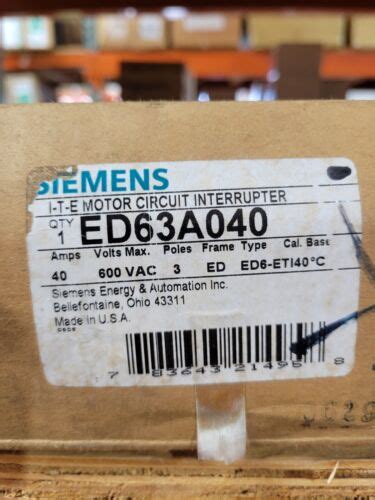 SIEMENS ED63A040 40A 600V 3P MOLDED CASE CIRCUIT BREAKER BRAND NEW OPEN