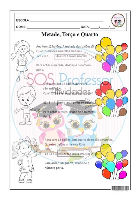 A Terça Parte De Um Número - Metade, Terço e Quarto | Metade e terça parte atividades, Número ...