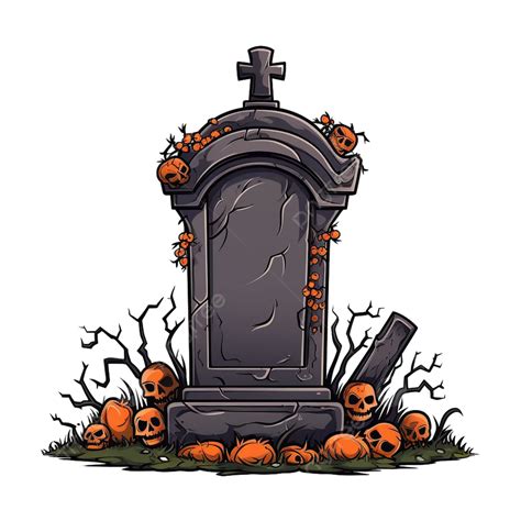Tombstone Skull Halloween Cartoon Illustration Tombstone Halloween