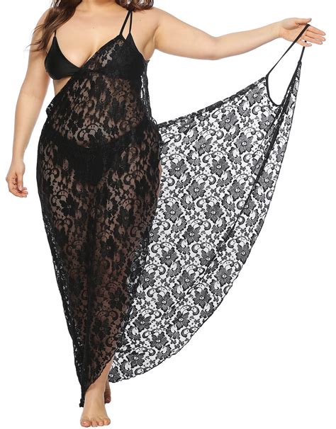 Swim Cover Ups For Women Plus Size Sexy Lace Crochet Hollow Out Bikini Sheer Beach Swimsuit
