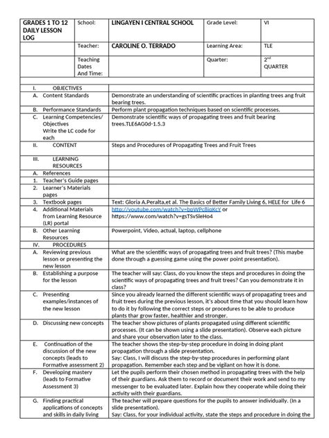 Lesson Plan For Propagating Trees And Fruit Bearing Trees Pdf
