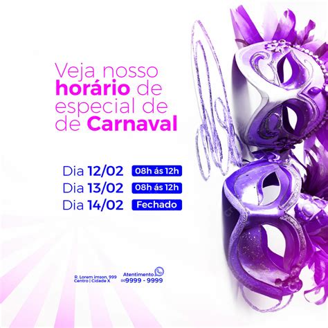 Carnaval social media horários psd editável download 31516