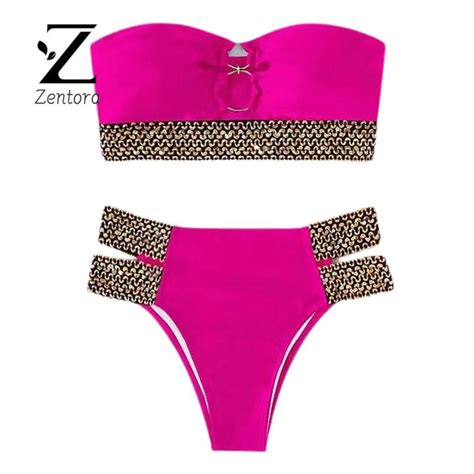 Zentora Bikini Set Ring Connection Strapless Top High Waist Panties Bikini Set Daraz Bd