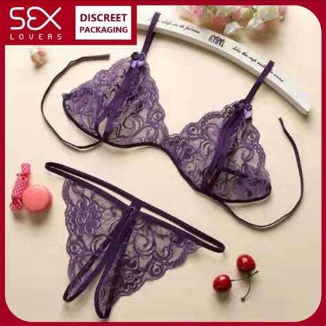 PURPLE Color Underwear Set Sexy Lingerie Hot Lace Open Crotch Nightwear Panty For Women Shopee