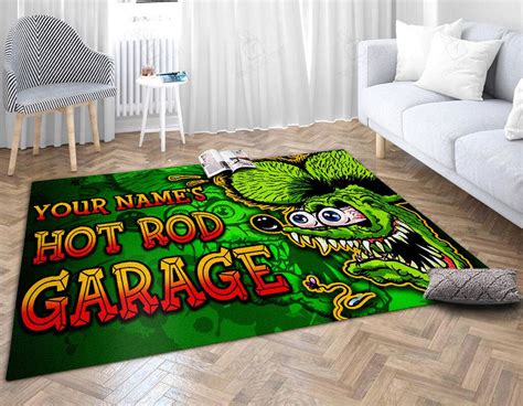 Personalized Hot Rod Garage Rug Rat Fink Rug For Garage Bluefink