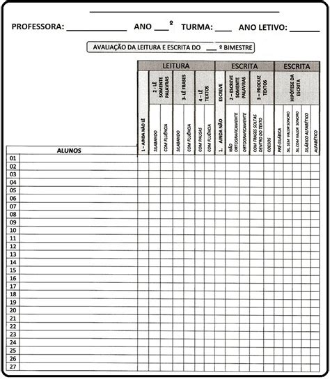 Ficha para avaliação da leitura e escrita sondagem de leitura SÓ ESCOLA