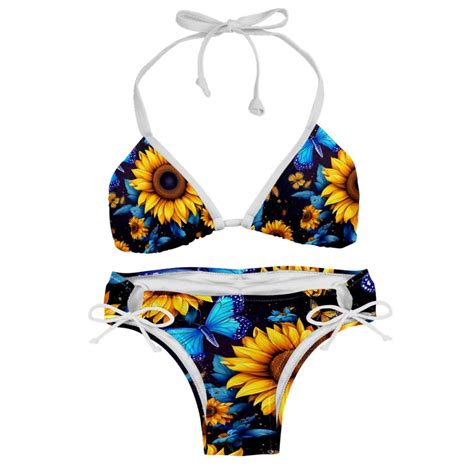 Starry Sky Sunflower Butterfly Stylish Bikini Set With Detachable Sponge Adjustable Strap 2