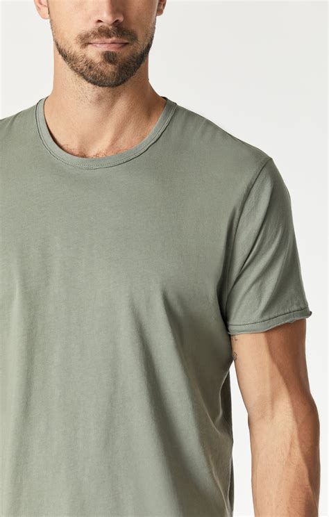 Mavi Mens Raw Edge Neck T Shirt In Agave Green