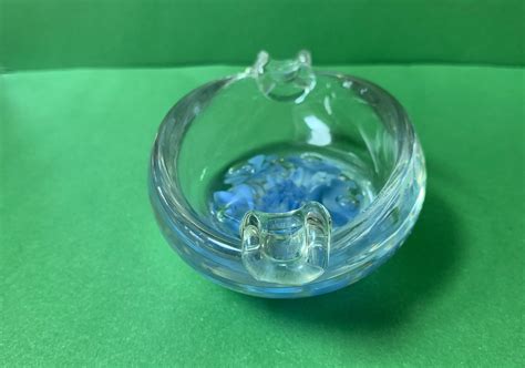 1960s Joe St Clair Art Glass Ashtray Light Blue Flowers Floral Etsy