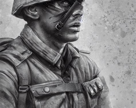 soldier drawing face realistic
